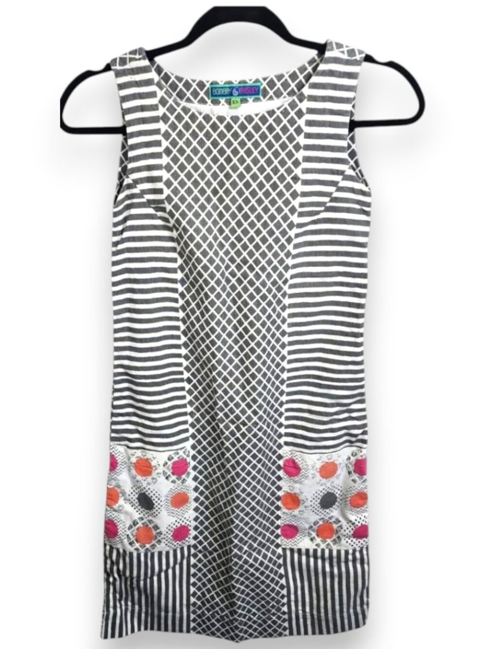 Bombay Grey Striped Patch Front Pockets Linen Mini Dress Size XS - Picture 2 of 14
